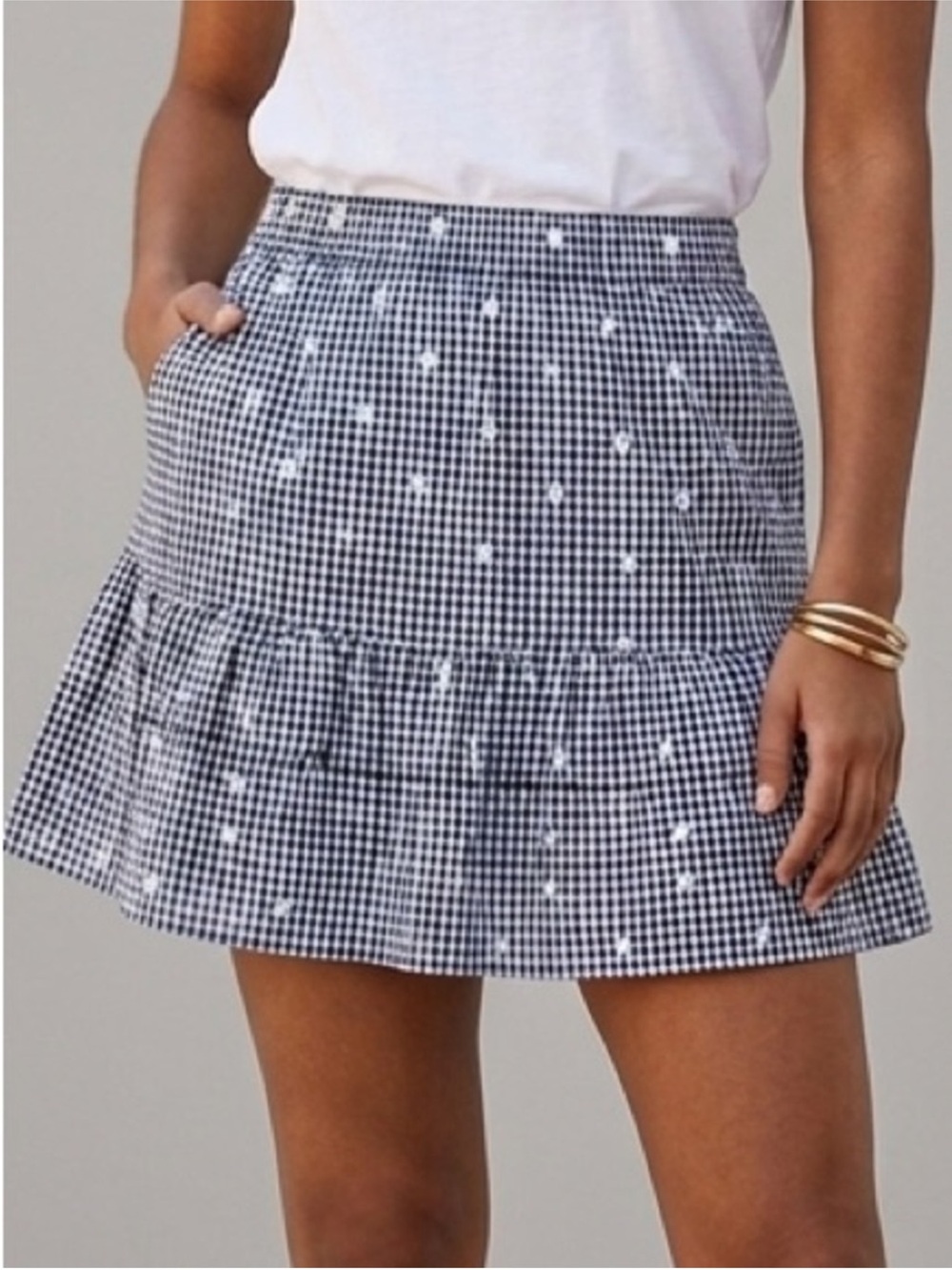 MADEWELL Gingham Ruffle Mini Skirt M Navy/White $89 Retail EUC
